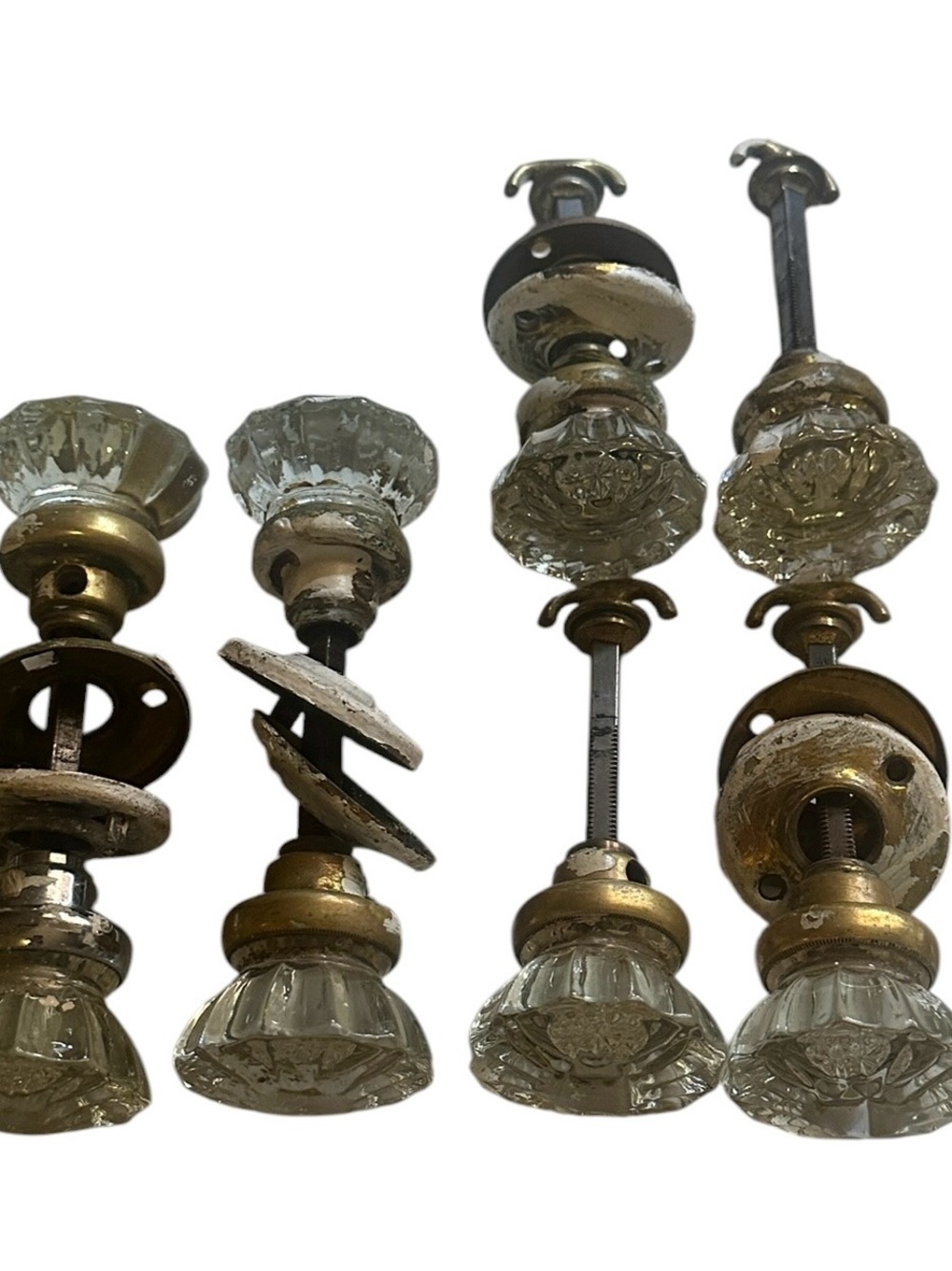 12 Point Crystal Glass Brass Door Knobs Vintage Antique Salvage AS IS